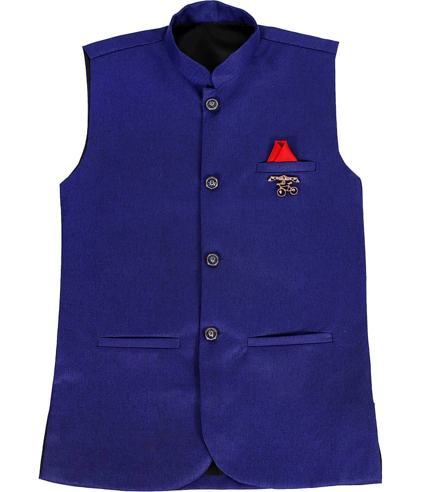 Fourfolds Boys Cotton Blend Waistcoat ( Pack of 1 , Blue )