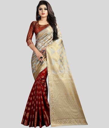 Gazal Fashions Banarasi Silk Embellished Saree With Unstitched Blouse Piece ( Pink )