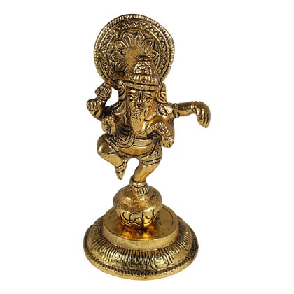 DreamKraft White Metal Gold Polish Dancing Ganesha Idol (Size: 15 cm X 5 cm - Golden)