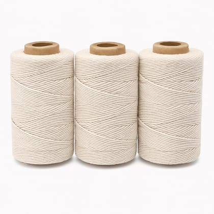1 mm Cotton Twine Thread – Pack of 3 Spools (100 g Gross Weight Each) – Approx. 75 m Length per Spool – Natural Cotton Cord Dori String for DIY Crafts, Macrame, Gift Wrapping, Gardening & Packing