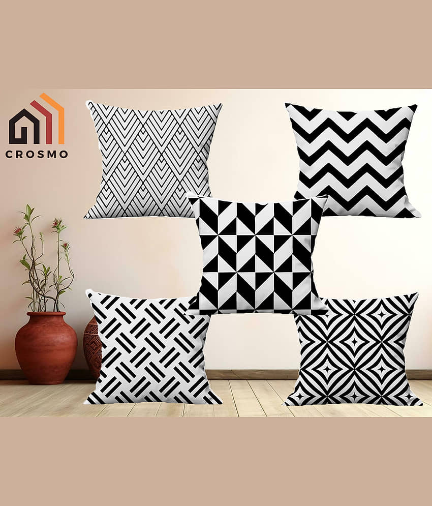 Crosmo Set of 5 Satin Abstract Square Cushion Cover (40X40)cm - White