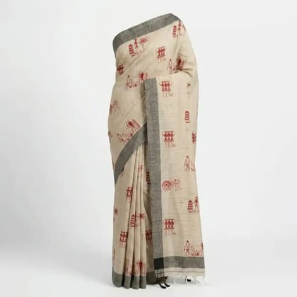 Natural Beige Sambalpuri Saree