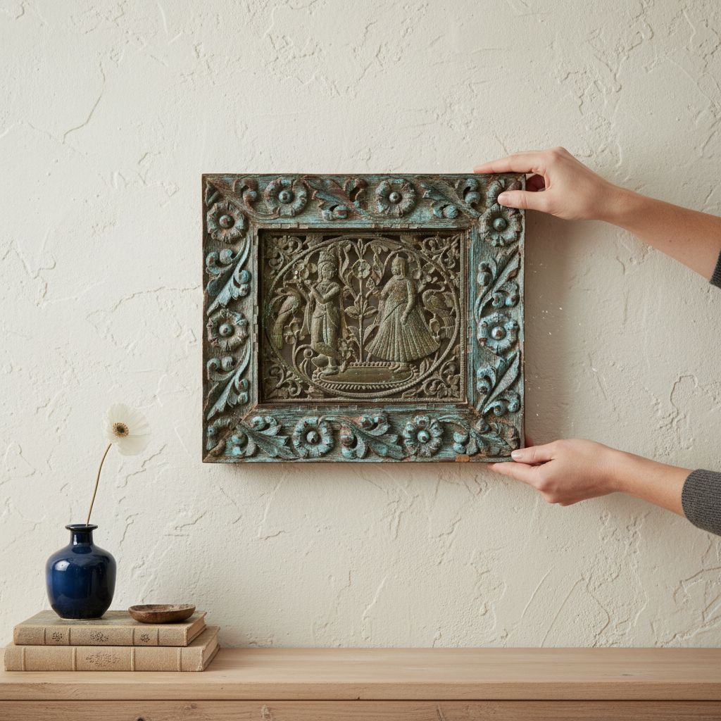 Wooden Rustic Radha Krishna Frame Wall Hanging Decor