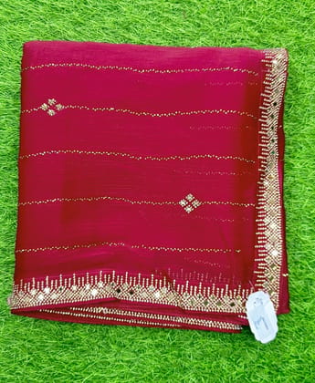Elegant Maroon Saree with Golden Zari Work