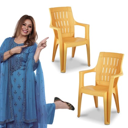 MAHARAJA Omega for Home, Office | Comfortable | Arm Rest | Bearing Capacity up to 200Kg Plastic Outdoor Chair | Chairs for Home | Plastic Chairs