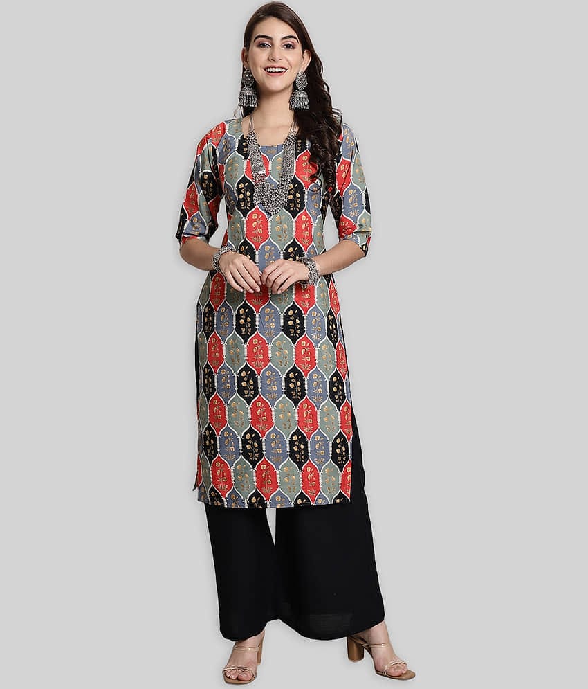 7Threads Crepe Printed Straight Women's Kurti - Orange ( Pack of 1 )