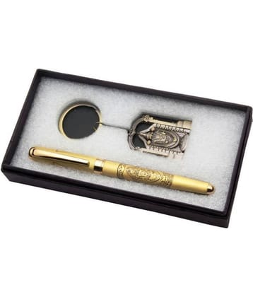 Lord Tirupati Balaji Special Edition Ball Point Pen & Keychain Set Brushed Gold Body