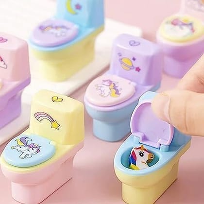 Creatives Toilet Shaped Sharpener with Eraser Wheel Pack of 3 Multicolor for School Kids Creatives Toilet Shaped Sharpener with Eraser Wheel Pack of 3 Multicolor for School Kids
