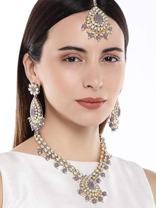 Gold-Toned Grey Stones Jewellery Set
