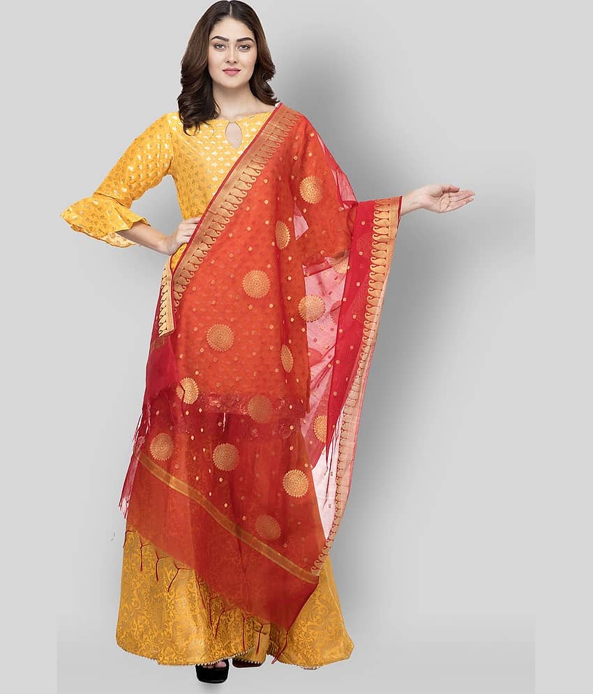 A R Silk Red Silk Zari Work Dupatta - Single