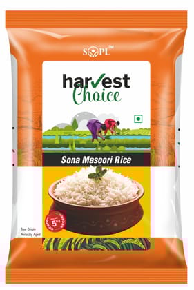 Harvest Choice Sona Masoori Rice – 5kg | Premium, Aromatic & Lightweight | Soft & Non-Sticky Grains
