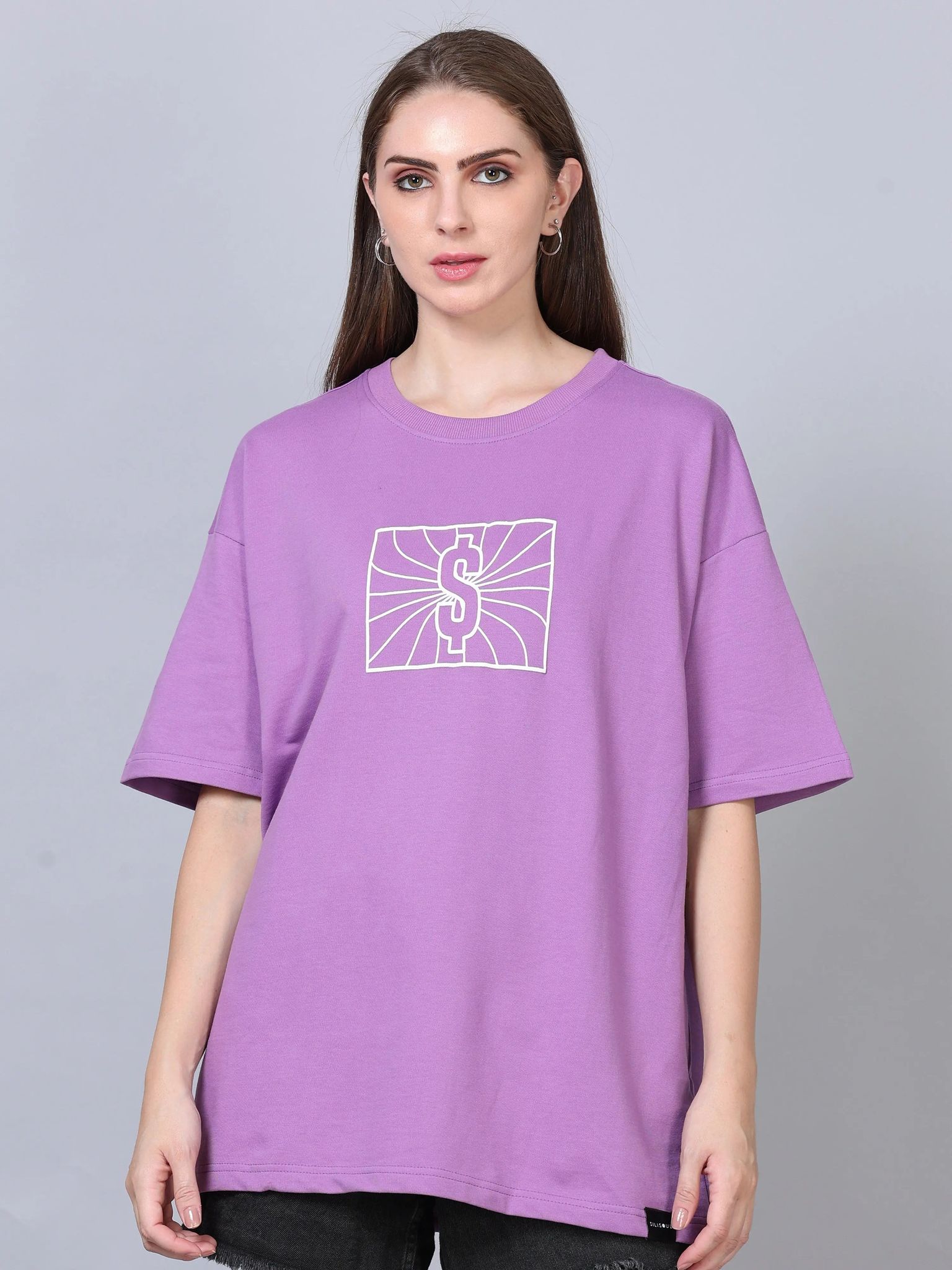 Women MONEY MAKER Printed Oversized T-Shirt-M / Lavender