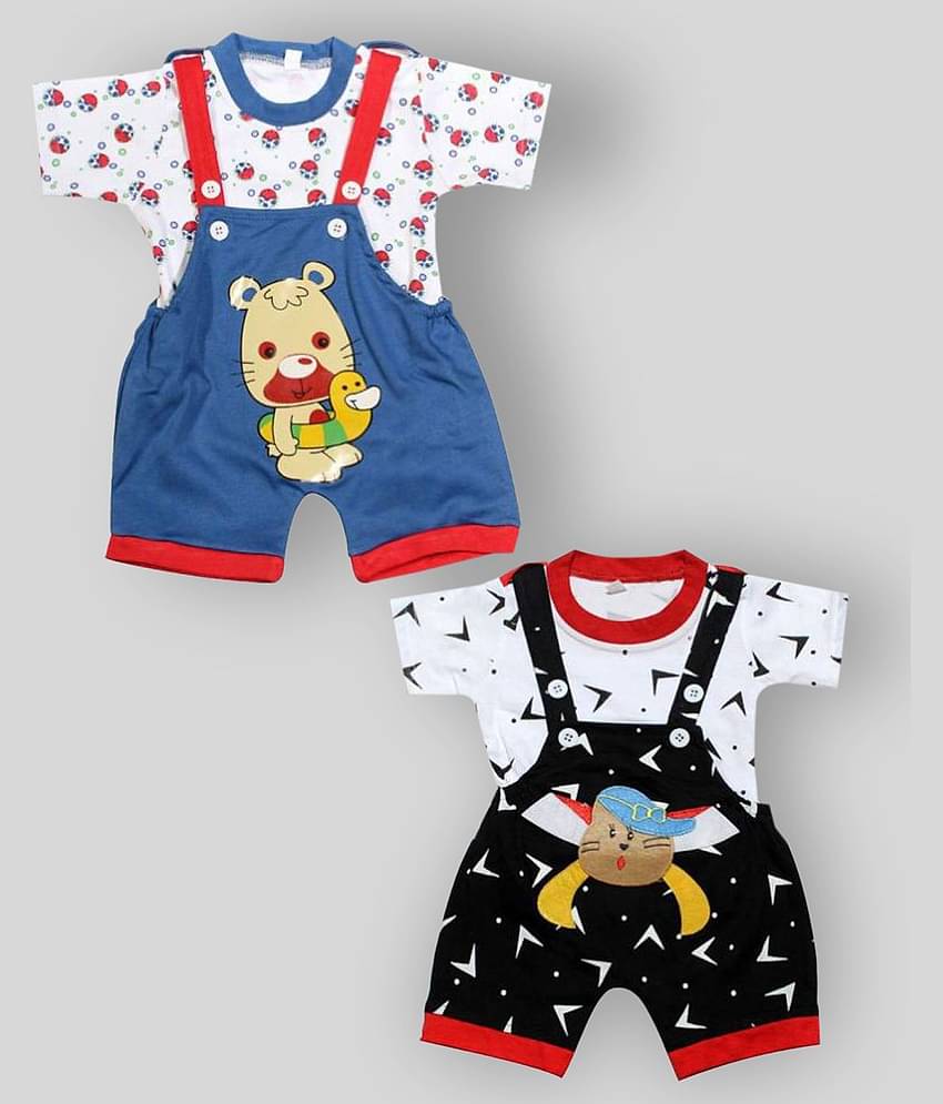 Babeezworld Pack of 2 Baby Girls Cotton Blend Dungarees ( Multicolor )