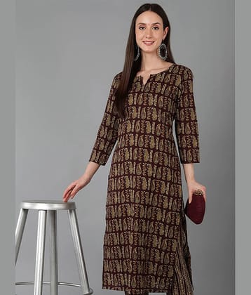 Vaamsi Pack of 1 Cotton Printed Straight Women's Kurti - ( Maroon )