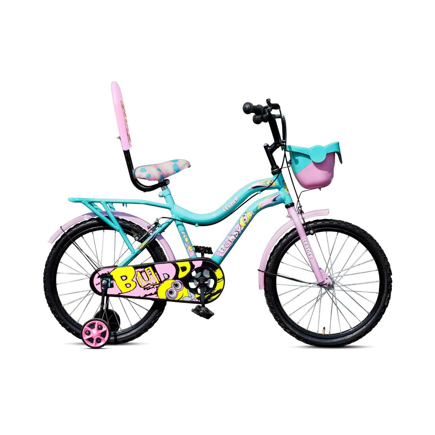 Leader Buddy 20T Kids Cycle With Training Wheels For Age Group 5 To 9 Years 20 T Road Cycle (Single Speed, Green, Pink)