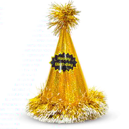 Happy Birthday Golden Glittery Hat with Fringe - 1PC