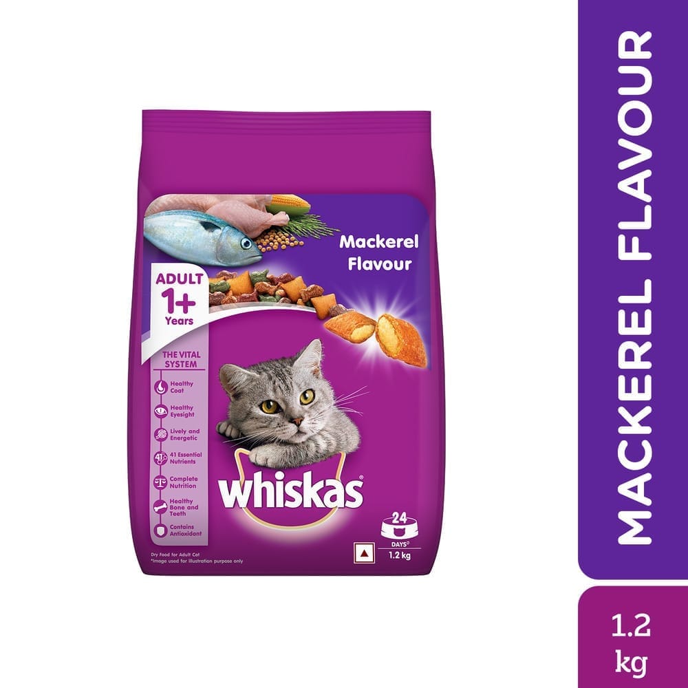 Whiskas Mackerel Flavour Adult (1+ Years) Dry Cat Food 1.2kg