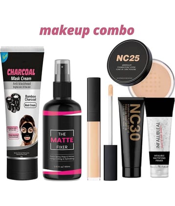 Swenky Combo Of Fixer Primer Foundation Loose Powder Concealer & Charcoal Face Mask (Pack of 6)