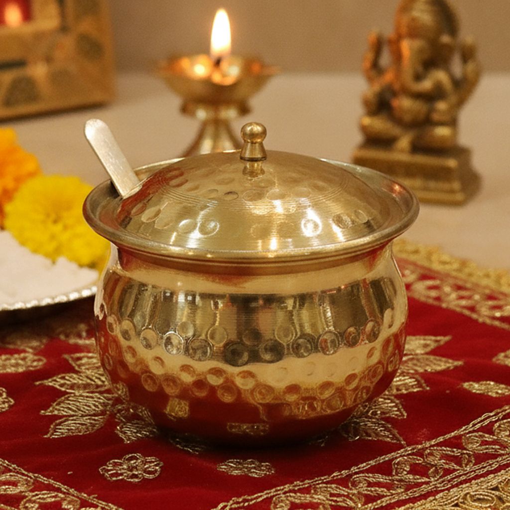 Pure Brass Mishri Pot for Pooja & Kitchen Storage (BCMAS204 B) - Pooja Needs | Buy online on ZillyBuy
