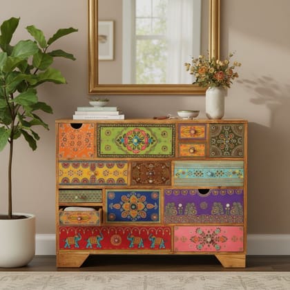 Hand-Painted Wooden Chest of Drawers Cabinet