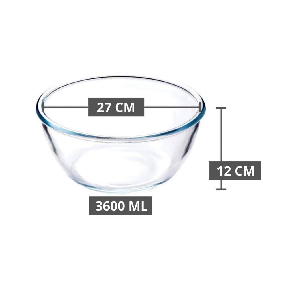 Femora Borosilicate Glass Microwave Safe All-Purpose Mixing Bowl, 400 ML, 2100 ML, 3600 ML, Set of 3 (Transparent)