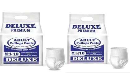 HYGIENIC Deluxe Adult Diapers Pullups Pants (Medium, 65-100 cm) Pack of 2 , 20 Pieces