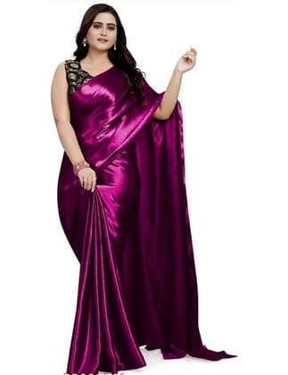 Generic Women's Satin Saree with Blouse (Jamun, 5 - 6 Mtrs)