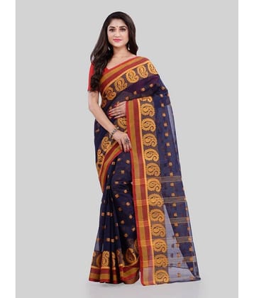 Desh Bidesh Cotton Printed Saree Without Blouse Piece ( Navy Blue )