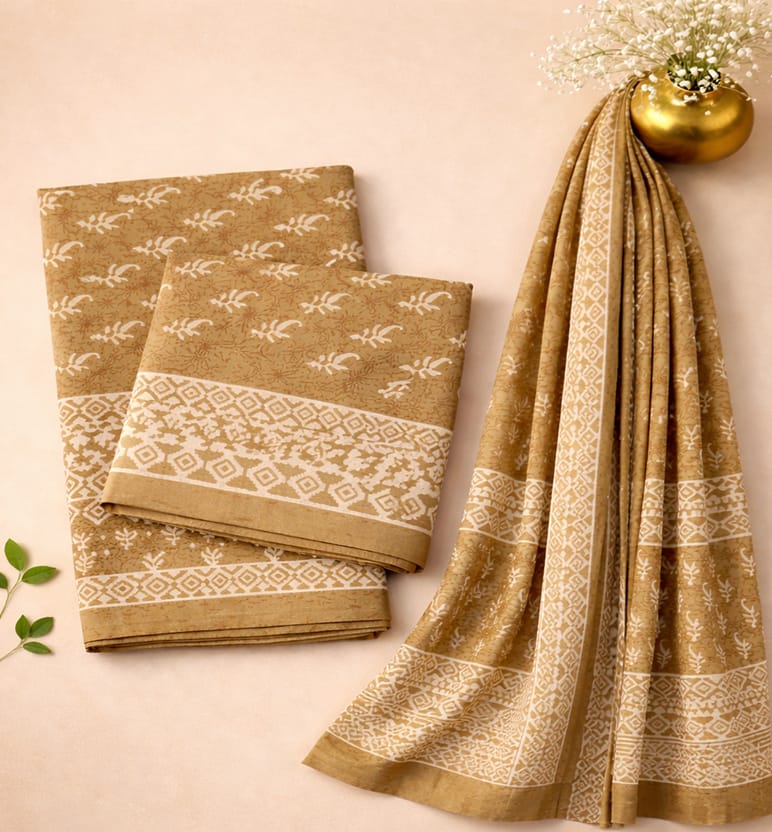 Handcrafted Dabu Print Cotton Dress Material – 3 Piece Set