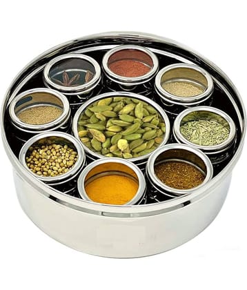 Dynore Masala Dabba Steel Silver Spice Container ( Set of 9 )
