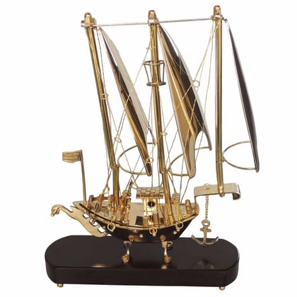 Handcrafted Brass & Wood Ship Showpiece – Home Table Decor, Height : 13.5 Inch (MRMAS227 C)
