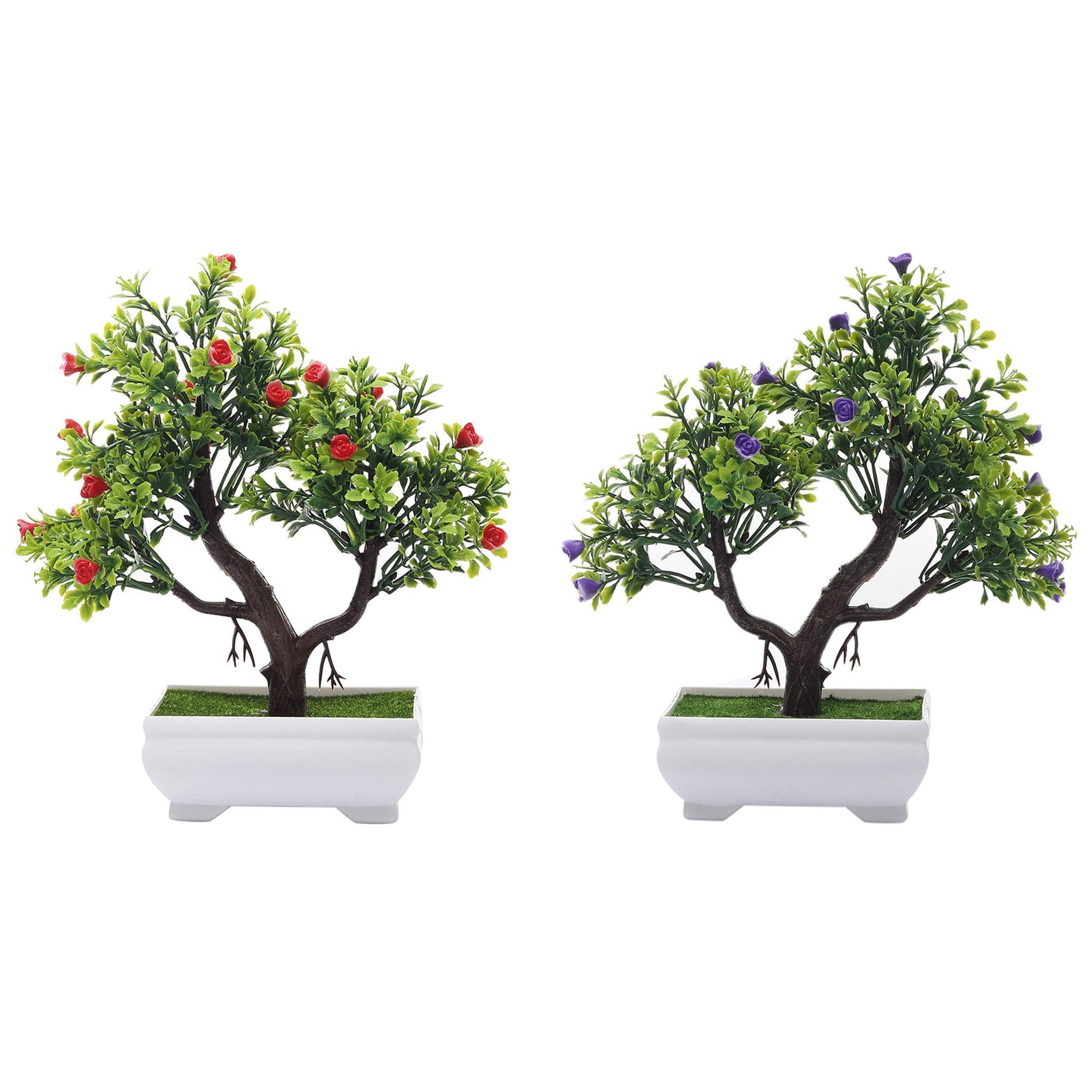 FOLIYAJ Combo of 2 Artificial Plant Flower Bonsai Tree with Pot for Home Decor Living Bed Room Office