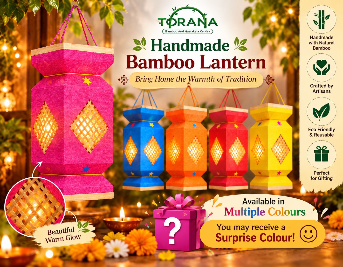 Handmade Bamboo Decorative Diwali Lantern (Kandil) – Surprise Colour