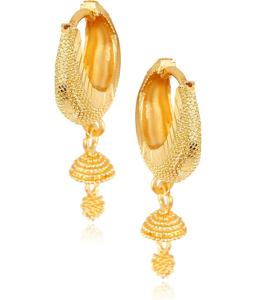 Vighnaharta Filigree work Gold Plated alloy Hoop Earring Clip on fancy drop Bali Earring for Women and Girls  [VFJ1599ERG]