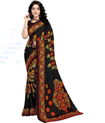 Vaamsi Georgette Printed Saree With Unstitched Blouse Piece ( Black )