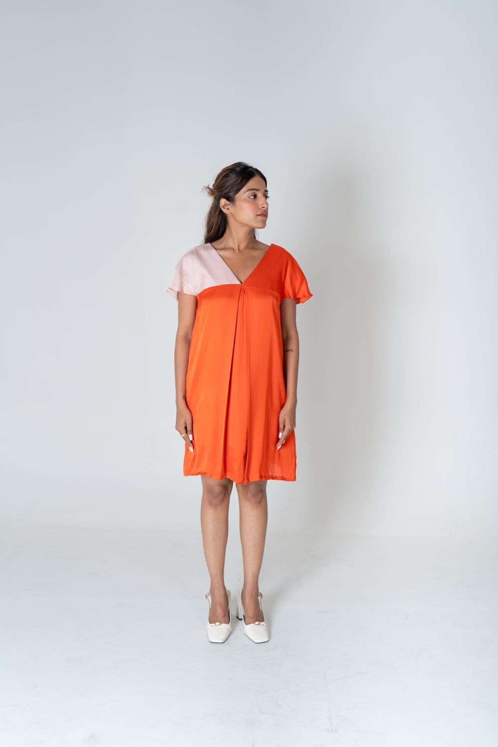 Orange-Pink Color-Block Short Dress-XS