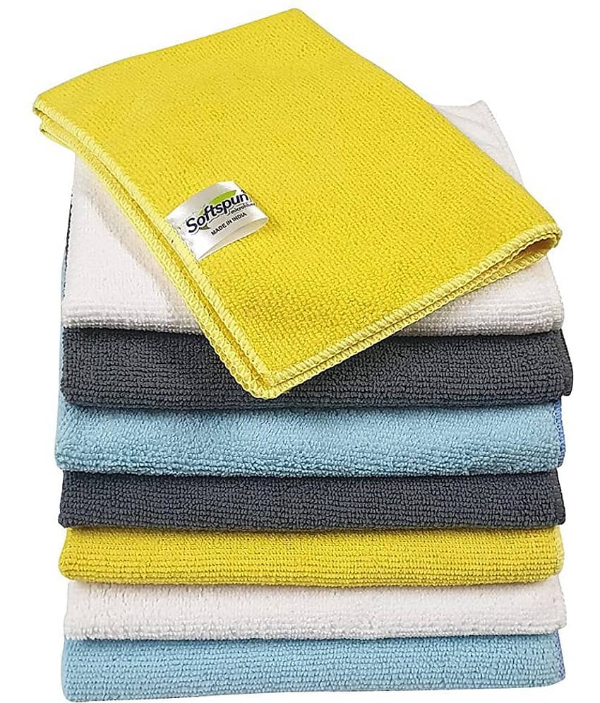 SOFTSPUN Microfiber Cleaning Cloths, 8 pcs 30x40cms 280GSM Multi-Color. Highly Absorbent, Lint and Streak Free, Multi - Purpose Wash Cloth for Kitchen, Car, Window, Stainless Steel, Silverware.
