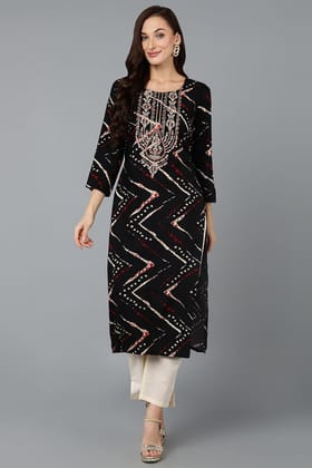 Cotton Blend Black Printed Straight Kurta VCK9269