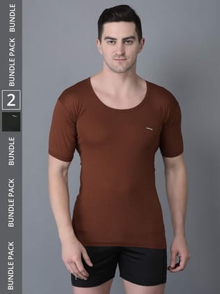 Men's Assorted Pack of 2 Solid Combed Cotton Shrinkless Vest