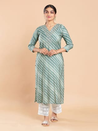 Kalyan Silks Bandhani Printed Dark Pista Green Color Kurti Top