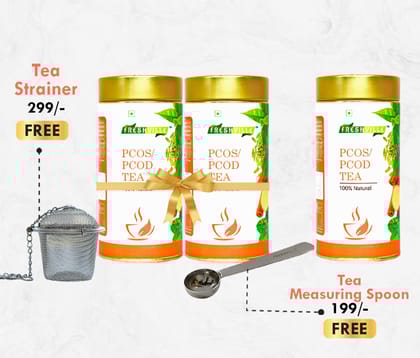Freshville PCOS PCOD Tea | Pure & Natural | Helps In Hormonal Imbalance & Facial Hair & Acne | Caffeine Free | Ginger, Fenugreek, Spearmint, Cinnamon, Fennel, Tulsi, Lodhra, Ashoka, Green te