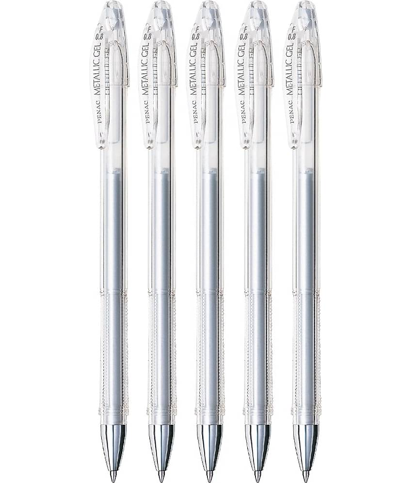 Penac FX-3 Gel Ball 0.8mm metallic silver glitter Pen (Pack of 5)