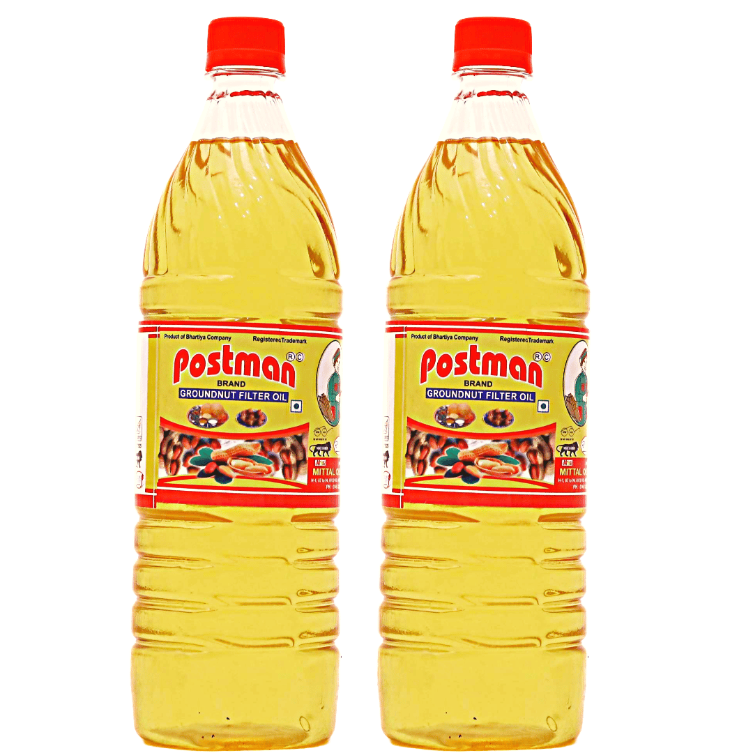 POSTMAN Filtered Groundnut Oil Pack of 2 (1L x 2) | Cold Pressed | Pure And Healthy Oil For Everyday Cooking