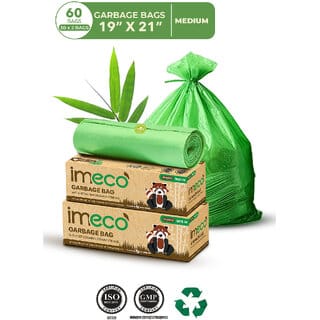 IMECO Eco-Friendly Garbage Bags  60 Pcs  Medium - 19 x 21 Inches  30 Pcs x 2 Roll  Green  Dustbin/Trash Bags with D