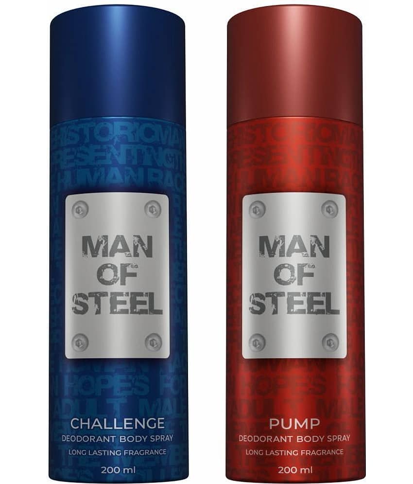 Denver Man Of Steel Challenge & Pump Deo Deodorant Spray for Men 400 ml ( Pack of 2 )