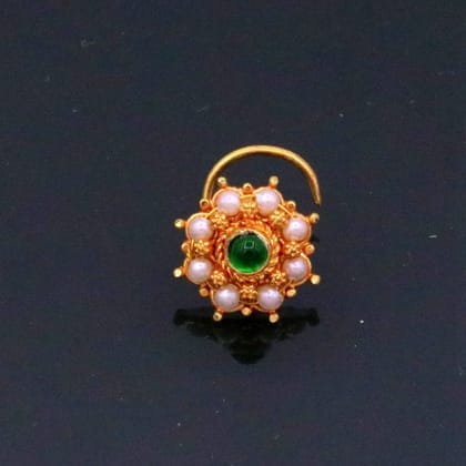 20kt ct excellent vintage antique designer nose pin pearl and green onyx stone fabulous stylish girl's women's nose pin party jewelry  gnp14