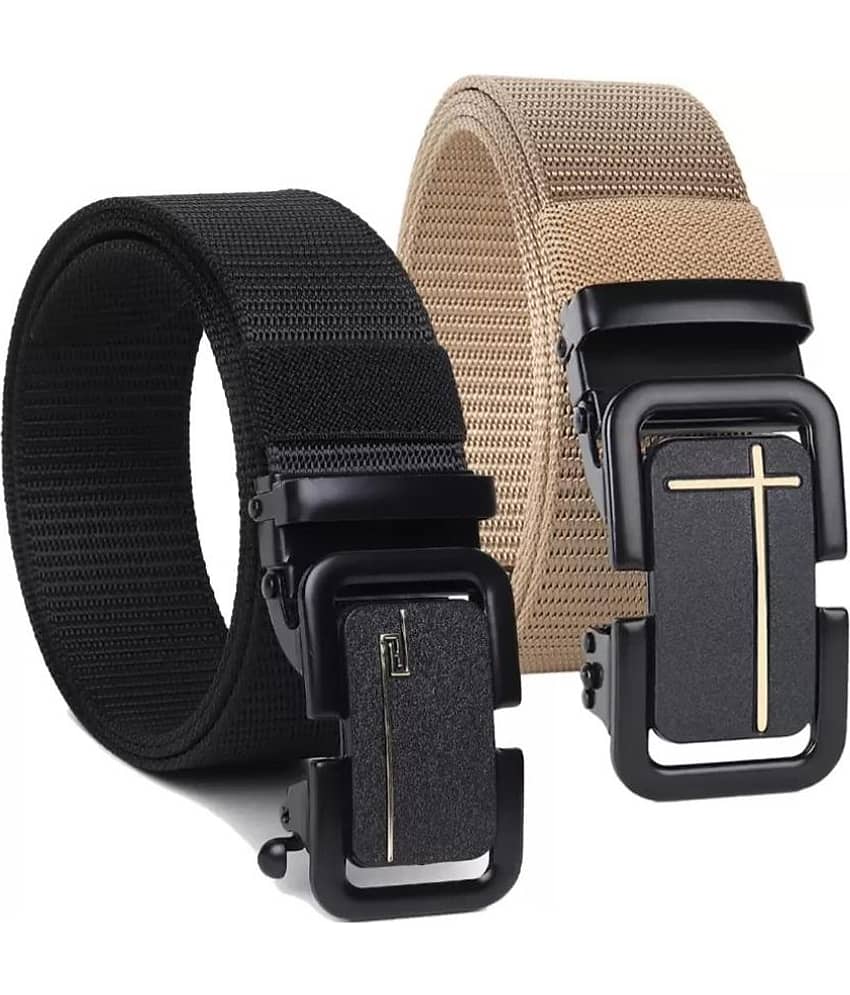 Clock21 - Black Nylon Men's Casual Belt ( Pack of 2 )