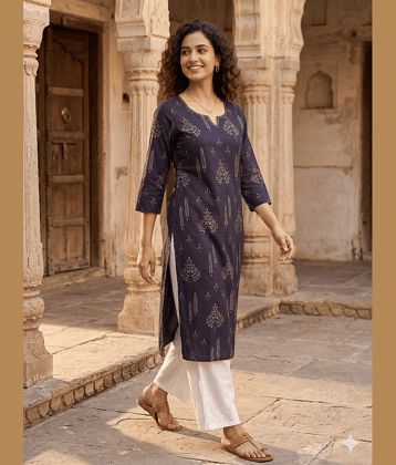 Rajnandini Women Cotton Printed Straight Kurti ( Purple )