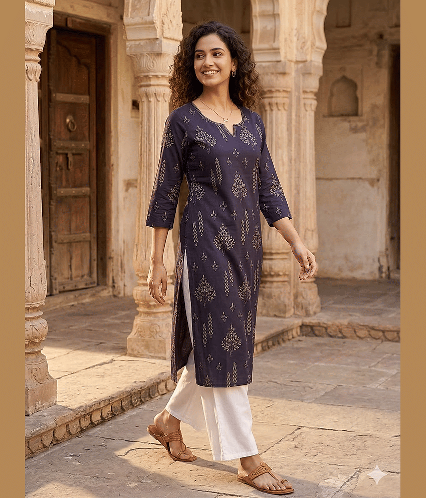 Rajnandini Women Cotton Printed Straight Kurti ( Purple )