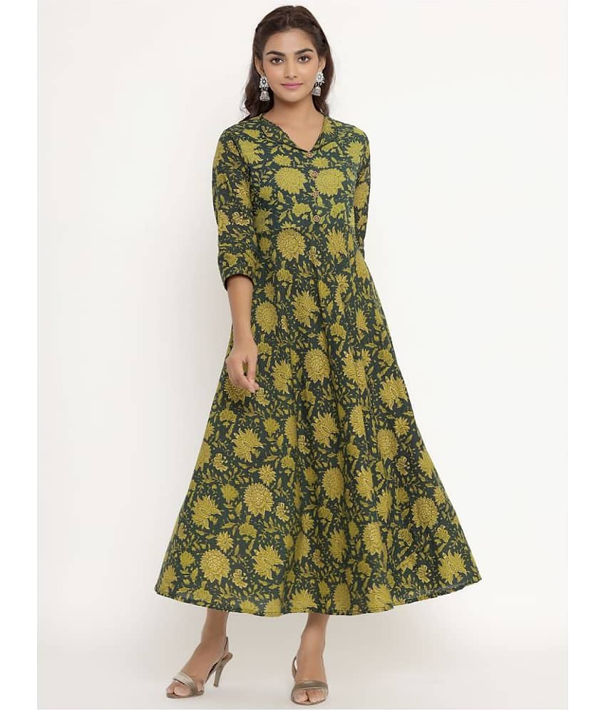 Angiya Green Cotton Anarkali Kurti -